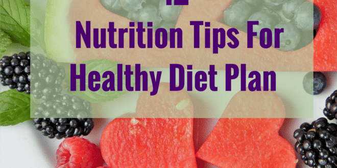 Fruits with the text 12 Nutrition Tips For Healthy Diet Plan